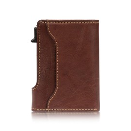 Tony Perotti portafolios triple de piel italiano para hombre, portafolios RFID de acceso rápido con bolsillo para dinero en efectivo y recibos, portafolios ecológica de piel de grano completo curtido vegetal, hecha en Italia, Marrón, Talla única