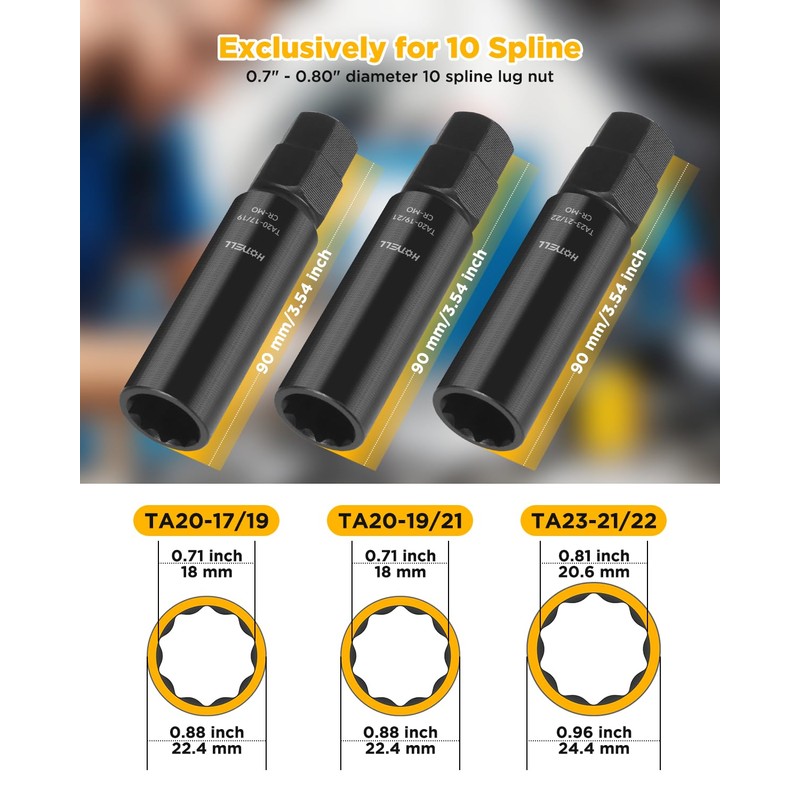 HOTYELL 10 Spline Lug Nut Key, Thicker Wall 10-Spline Lug