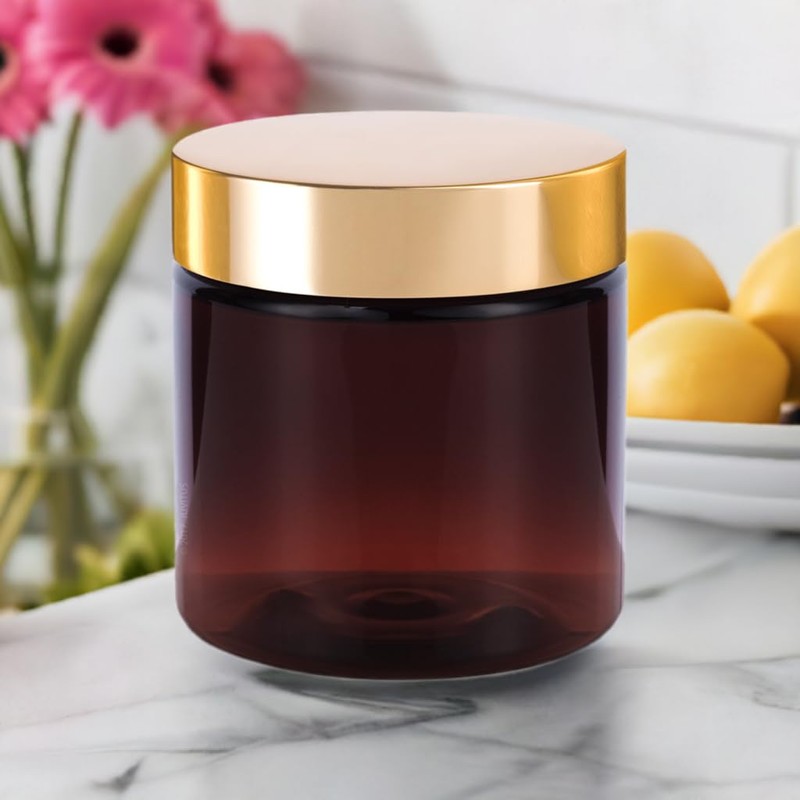 (12 Pack) 9 oz Amber Glass Jar with Gold Overshell