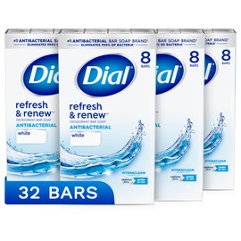 Dial Dial Antibacterial Bar Soap, Refresh & Renew, White, 4 oz, 32 Bars