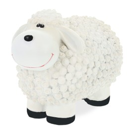 Relaxdays Sheep Garden Figurine, Weatherproof Decorative Figurine, Polyresin, H x W x D: 16 x 21 x 12.5 cm, Decorative Sheep Indoor and Outdoor Use, White