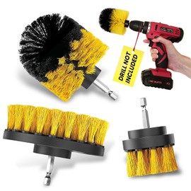 Drill Brush Car Detailing Attachment Set - 3 Piece Power Scrubber Brush Kit for Wheels, Tires, Carpet, Interior, Upholstery - Medium Stiff Nylon Brushes for Cordless Drill Cleaning
