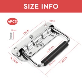 SUPAWAY Pack of 4 Folding Spring Handles, Stainless Steel Box Handle, 110 mm, Hardware Box Handle, Replacement Chest Handle, Folding Handle with Insulated Rubber Handle for Speaker Box, Toolbox Door,