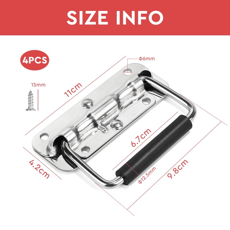 SUPAWAY Pack of 4 Folding Spring Handles, Stainless Steel Box