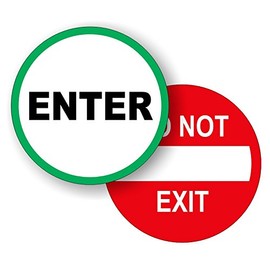 (Pair) 5-inch Round Enter and DO NOT EXIT Vinyl Door Decals | Weatherproof Stickers | Glass Entry Labels Handicap Automatic Door Business Home Office Retail Store Signs