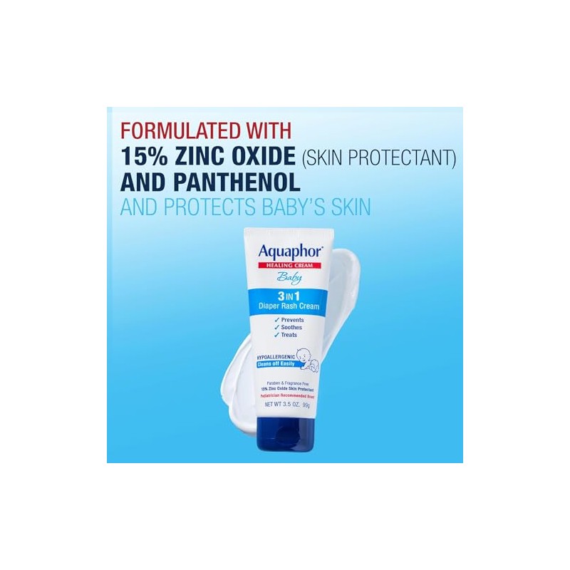 Aquaphor Baby Healing Cream 3-In-1 Diaper Rash 3.5 Ounce (Pack
