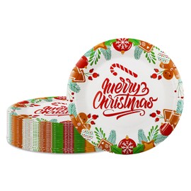 AHPYEUHK Christmas Party Paper Plates Disposable 7 Inch 50 pcs Dinner Plates Dessert Plates Christmas White Holiday Party Decorations