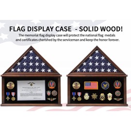 Zmiky Large Burial Flag Display Case American Flag Solid Wood Display Case Fits a 5 X 9.5 Flag Folded Military Shadow Box Flag Display Case with Certificate Holder Walnut Finish