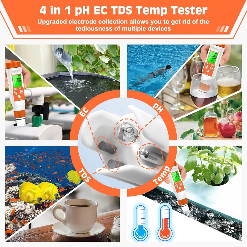 pH Meter for Water, Smart pH TDS EC Meter for