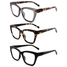 HIYANJN Bifocal Reading Glasses For Women Men 3 Pack Fashion Cat Eye Computer Readers Clear Top Oversized Eyeglasses 2x