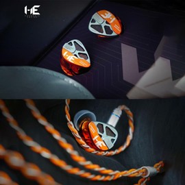 HE Xiao Qiao Semi-open Single Dynamic In Ear Monitors, 10mm Graphene Diaphragm Dynamic driver IEM, Gaming IEM Earphones, HiFi Wired Earphones with 5 Axis CNC Hyper Presicion Resin (Orange, 4.4mm)