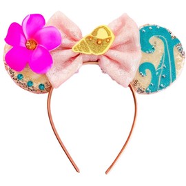 TTBLOCKS Cute Mouse Ears Headband for Girls, Sequin Lovely Headband, Glitter Hair Band for Party, Gifts for Kids Teens Adults (Golden Pink, One size)