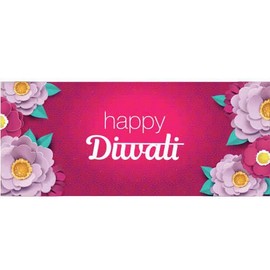 PARTYRAMA.CO.UK Happy Diwali Lilac And Pink Flowers PVC Party Sign Decoration