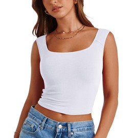 Tank Top for Women Cute Going Out Summer White Square Neck Y2k White Crop Tops Trendy Tight Basic Shirt Baby Tees EEN Girl Skimss Dupes 2025