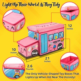 KAP Junior size Toy box for girls, Children's Decorative storage bin, LED Light up Toy Box, toy chest pink, toy chest for girls, great for books, toys, and small games,