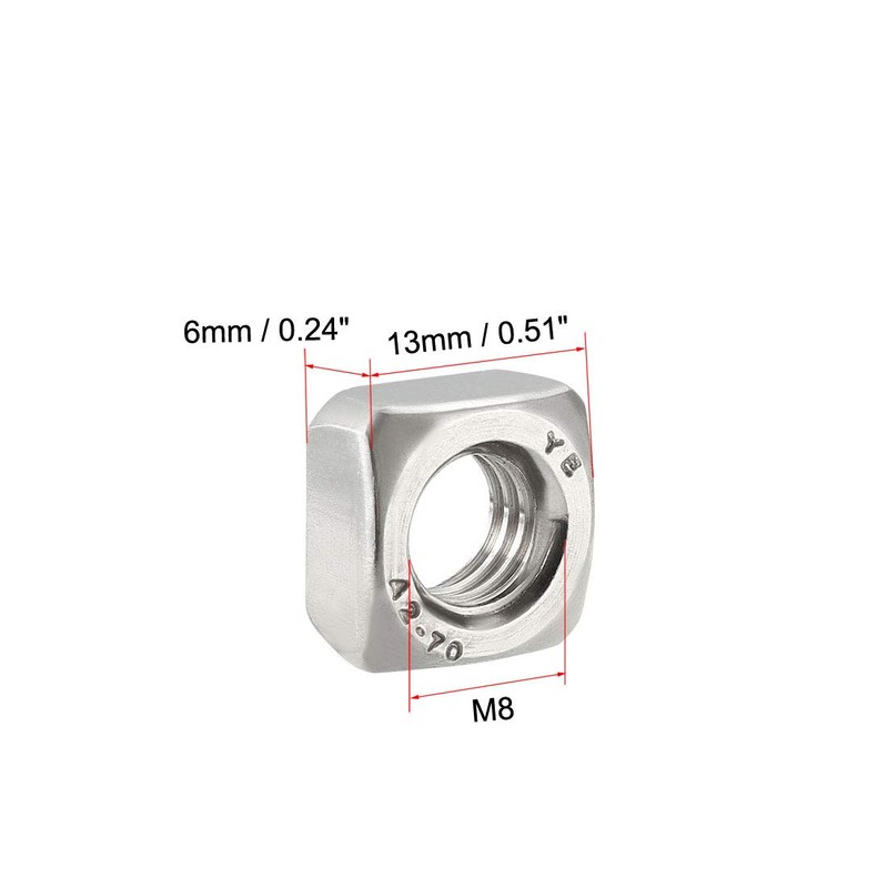 sourcing map M8 Square Nuts, 304 Stainless Steel Metric Coarse