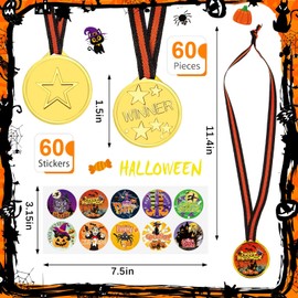 60 Pcs Halloween Award Medals Bulk Costume Contest Awards for Kids Halloween Trophy Pumpkin Witch Bats Medal Plastic Medals for Kids Adults Party Costume Contest Supplies Decorations