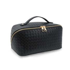 JINYIBAGS Travel Makeup Bag – Large Cosmetic Organizer with Waterproof PU Leather, Smooth Double Zipper & Tear-Resistant Lining, Toiletry Pouch for Women (Black)