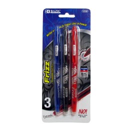 3 Color Frizz ERASABLE Gel Ink Pen set - Black, Blue, and Red ink. (0.7mm Point)
