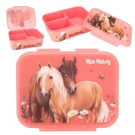 Depesche Miss Melody Flowers 12895 Pink Horse and Flowers Lunch Box with 3 Compartments and Clear Lid