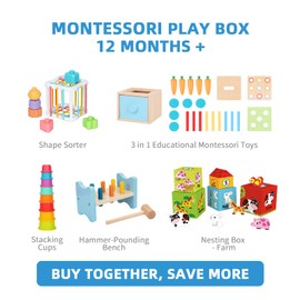 OOOK Montessori Toys for 1 Year Old, 7 in 1 Learning Educational Kit with Sensory Bin,Nesting Box, 3 in 1 Educational Box,Pounding Bench and Baby Stacking Cups
