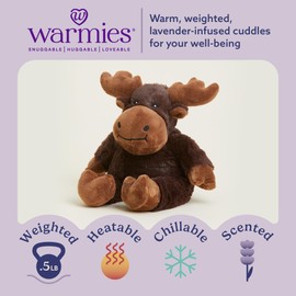 warmies warmies Junior Microwavable & Weighted Stuffed Animals, Moose - Heated Stuffed Animal Plushie for Warmth & Comfort - Cute Soft Plush Toys for Adults & Children (Boys, Girls, Babies & Toddlers)