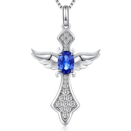 Jiahanzb Cross Necklace for Women Men Silver Pendant Necklace 925 Sterling Silver (J: Blue)