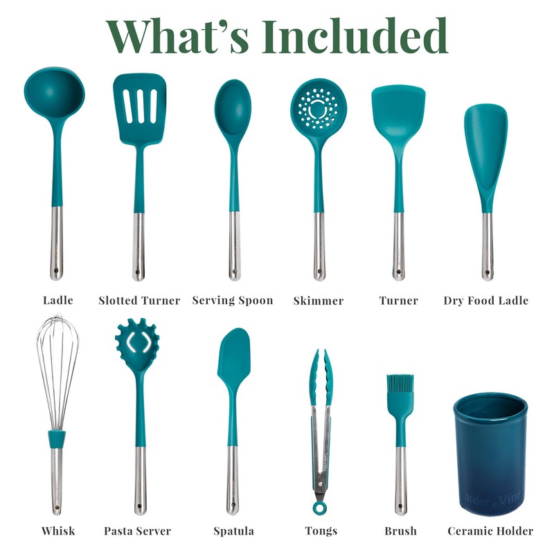 Larder & Vine 12-Piece Silicone Kitchen Cooking Utensils Set with