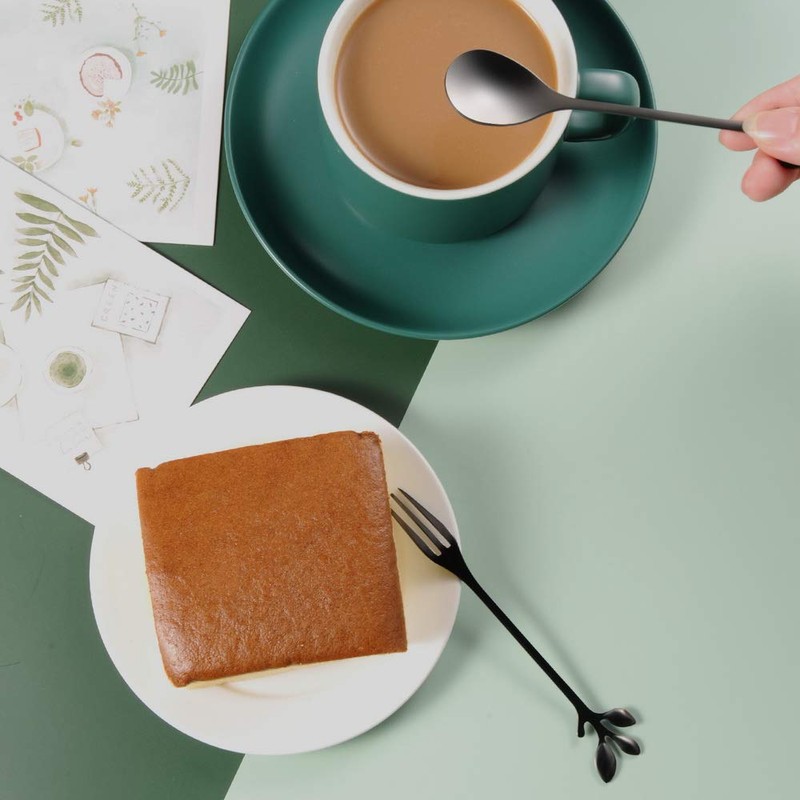 AnSaw 20 Pcs 4.7"Small Leaf Handle Coffee Spoons & Dessert