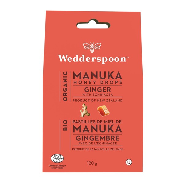 Wedderspoon Organic Manuka Honey Drops Ginger 120g