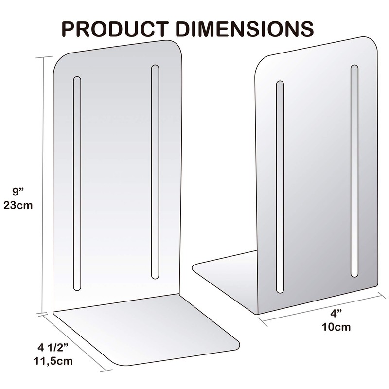 Acrimet Metal Bookends, Jumbo Size 9" H x 4" W