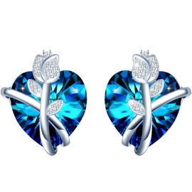 Women's Earrings 925 Silver Gold-Plated 24 K with Cubic Zirconia and Heart Stones Jewellery Ideal Gifts for Women, Sterling Silver, Crystal