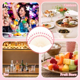 Pink Heart Cocktail Sticks, 100Pcs Cocktail Sticks for Food, 4.7 Inch Disposable Bamboo Sticks Skewer Sticks for Wedding Baby Shower Day Party Decor Cocktail Accessories