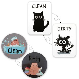 2PCS Black Cat Clean Dirty Dishwasher Magnet, Funny Cute Cat Clean Dirty Sign for Double Sided Magnet Sign, Universal Dirty Clean Magnet Indicator for Kitchen Home Decor