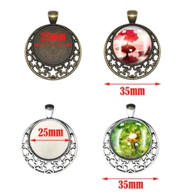 Seasonsky 50PCS Pendant Trays Kit, 10PCS Round, 10PCS Moon and Stars Design, 10PCS Owl Pendant Trays, Pendant Buckle, Jewelry Chains and Accessories for Key Ring, DIY Craft