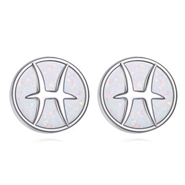 Zodiac Sign Earrings for Women Girls 925 Sterling Silver Constellation Stud Earrings White Opal Zodiac Sign Jewellery Gift, Sterling Silver, Opal