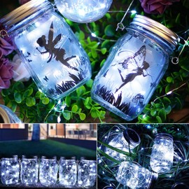 ZNYCYE Solar Mason Jar Lights, 6 Pack 30 LED Waterproof Solar Fairy Firefly Jar Lids String Lights with Hangers(NO Jars) for Outdoor Lawn Patio Garden Yard Wedding Decoration - Cool White