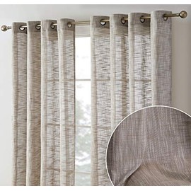 HLC.ME Madison Faux Linen Textured Semi Sheer Privacy Sun Light Filtering Transparent Window Grommet Long Thick Curtains Drapery Panels for Bedroom & Living Room, 2 Panels (54 W x 96 L, Taupe)