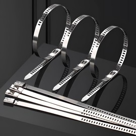 100Pcs 7.8" Heavy Duty 304 Stainless Steel Cable Ties - Self-Locking Metal Zip Ties for Industrial, Construction & Marine Use