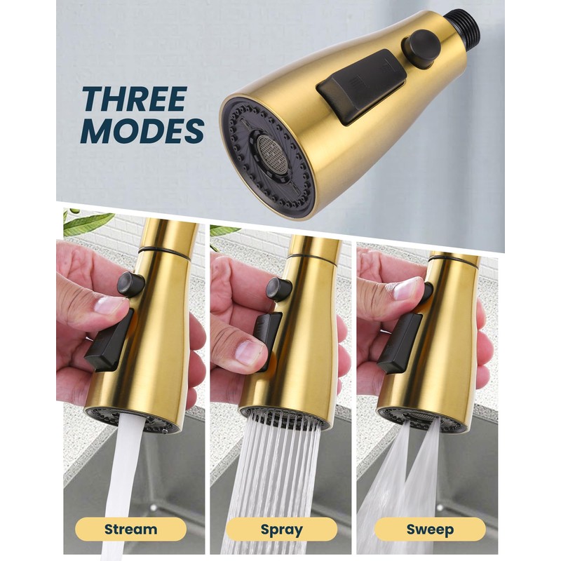 ARCORA Kitchen Faucet Spray Head Brushed Gold, 3-Function Kitchen Sink