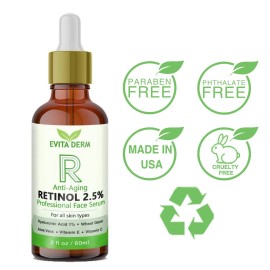 2.5% Retinol Serum 2 oz with Hyaluronic Acid & Vitamin C - Anti Aging
