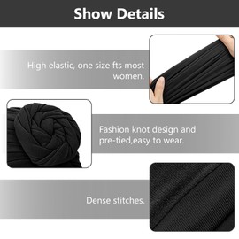 Adorila Stretch Turban Hats for Women, Reusable Washable Pre Tied Head Scarves, Soft Breathable Headwraps for Keep Hair Style Cap, Sleep Hat (Black), Black, One size