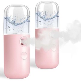 Nano Facial Steamer, Handy Mini Mister, USB Rechargeable Mist Sprayer, 30ml Visual Water Tank Moisturizing&amp;Hydrating for Face, Daily Makeup, Skin Care, Eyelash Extensions-White - Colour: 2-pack Pink