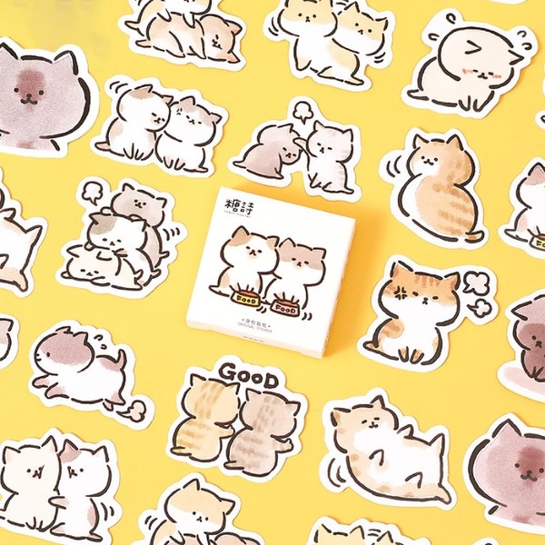 Obujopal 45pcs Cute Cat Stickers for Scrapbooking, Bullet Journal, DIY