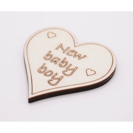 New baby boy wooden heart fridge magnet - natural wood - with strong magnets - a gift for a couple with a new born baby boy
