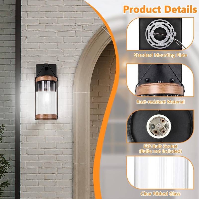 2-Pack Outdoor Light Fixtures, Waterproof Modern Exterior Wall Lantern Porch