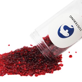 Lustering Decorative Round Flat Glass Beads,Glass Marbles,Glass Pebbles,Vase Filler Beads for Fire Pit Crafts Aquarium Garden Decoration,3-6mm,1-Pound Jar (Red)