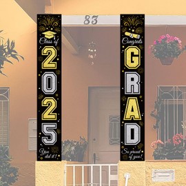 Tinoaly 2pcs 2025 Grad Banner, Premium Polyester Graduation Banner Class of 2025 Perfect Graduation Decorations and Party Favors for Indoors Outdoors for High School University
