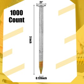 Therwen Framing Nails, 21 Degree, Flat D Head, Galvanized, Ring Shank, Plastic Row Fixed, 21 Degree Framing Nails for Use in All Pressure Treated Lumber (1000 Count,3 Inch X 0.120 Inch)