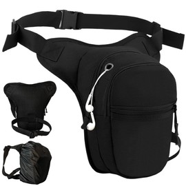 OnlyPRiME Motorcycle Leg Bag Waterproof with Rain Cover and Adjustable Straps Ideal for Motorcycling, Cycling, Hiking and Climbing, black